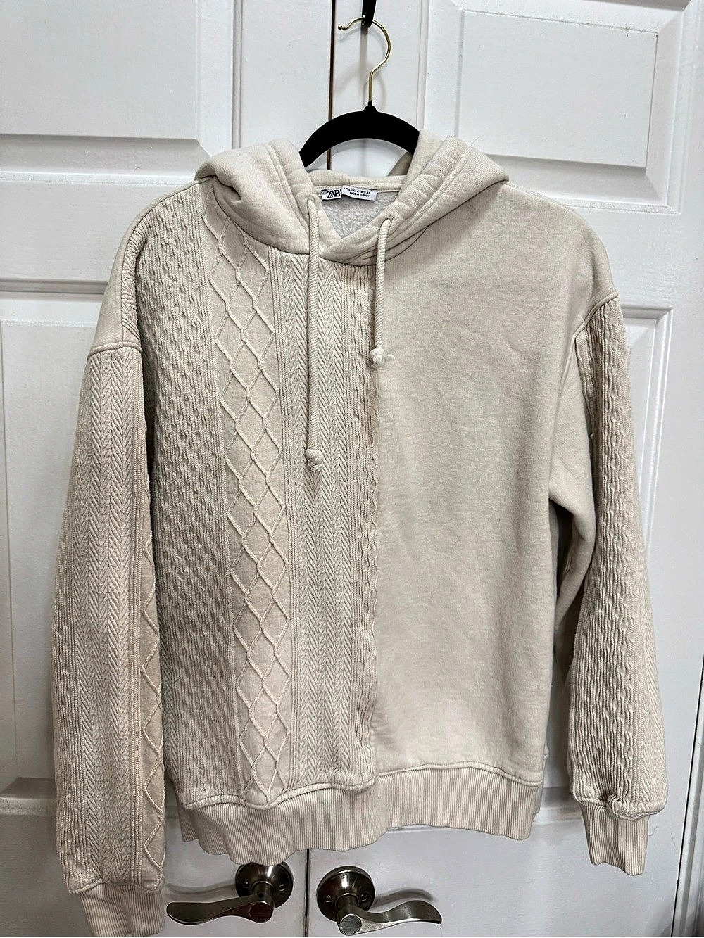 Zara Cable Knit Hoodie Cream Size Large Like New